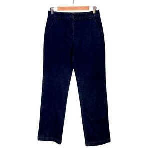 Talbots Dark Blue Wash Denim Stretch Trousers Pant Wide Leg Pockets